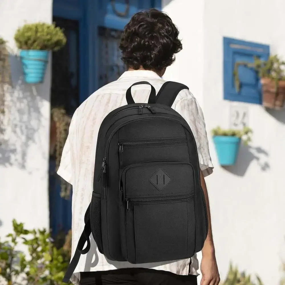 Unisex Black Backpack for School Lightweight Fits 15.6 Inch Laptop Water Bottle
